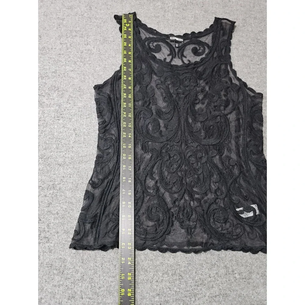 Express Black Sheer Lace Tank Top Women's Size XS Gothic Boho Embroidered Mesh - Picture 4 of 7